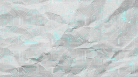 Animation of abstract circuit pattern overlaying crumpled white fabric Vídeos de archivo 306170191