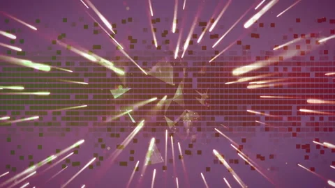 Animation of abstract geometric shapes forming digital network on purple Stockbeeldmateriaal 306169965