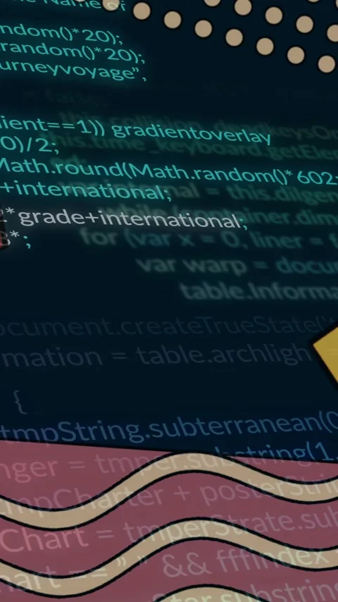 Animation with abstract geometric shapes over colorful digital coding patterns Stock Footage 319617175