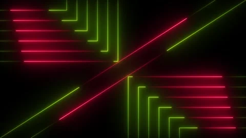 Animation of abstract glowing neon lights blinking lines moving. Neon red a.. Видео 333330939