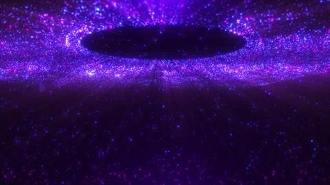 Animation of abstract glowing shiny particles with light rays. Flying bright Stock Footage 289882486