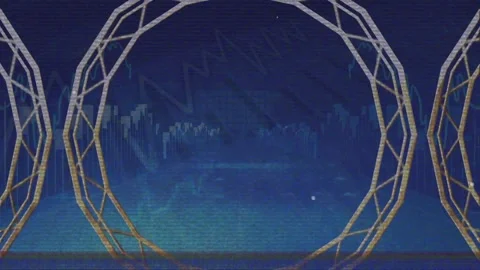 Animation of abstract golden pattern and glitch effect over data processing Stock Footage 326757200