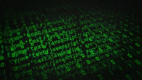 Animation of Abstract Green Binary &amp; Html Code on Black Background Stock Footage 118635443