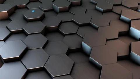Animation of abstract hexagons with infographic elements. Metal reflective Stock Footage 119758056