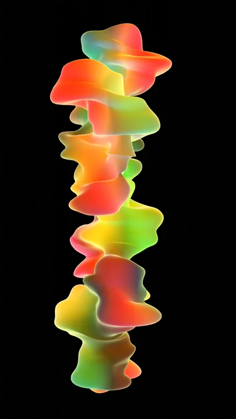 Animation Of Abstract, Iridescent, Vertical Twisted, Colorful Form Stock Footage 296601452