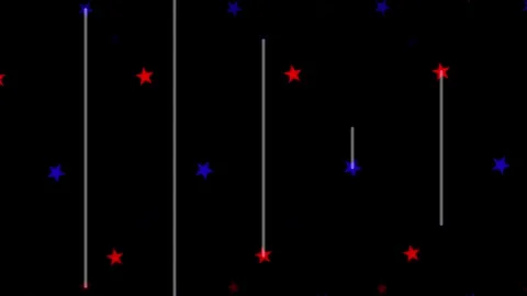 Animation of Abstract Motion with Red and Blue Stars and Dynamic Grey Lines 스톡 동영상 334953232
