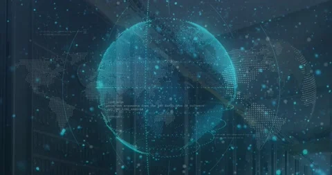 Animation of abstract pattern around rotating globes over programming language Video stock 221007693
