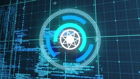 Animation of abstract pattern in circles over grid pattern against computer Stock Footage 330296977