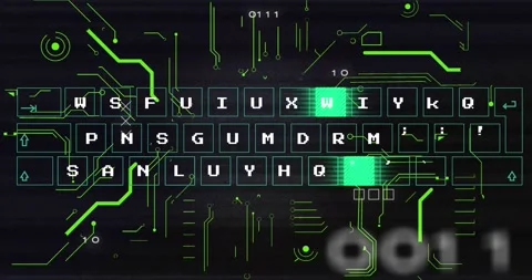 Animation of abstract pattern moving on keyboard, glitch technique, binary codes Stock Footage 327279767