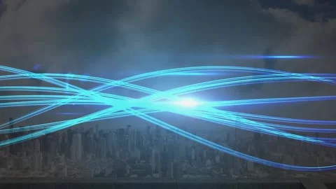 Animation of abstract pattern over aerial view of modern cityscape against Stock Footage 328087694