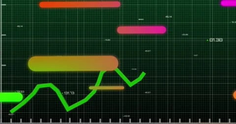 Animation of abstract pattern over graph and increasing numbers against grid 스톡 동영상 229434856