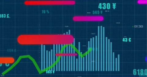 Animation of abstract pattern over graph and increasing numbers with multiple Stock Footage 229434876