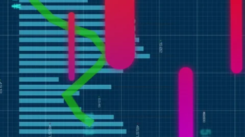 Animation of abstract pattern over graph and increasing numbers with multiple 스톡 동영상 312548222