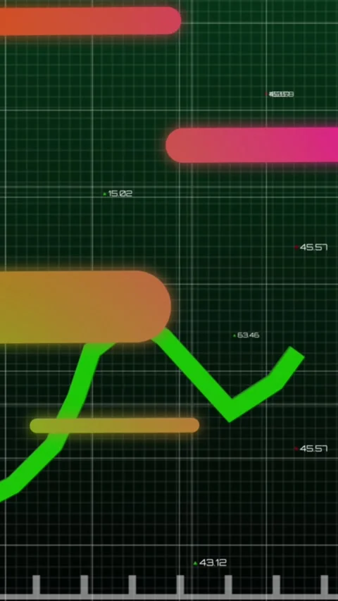 Animation of abstract pattern over graph and increasing numbers against grid Stock Footage 344594454