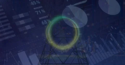 Animation of abstract pattern over infographic interface and low angle view of Stock Footage 329125074