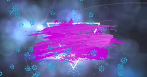 Animation of abstract pattern over triangle, lens flare, snowflakes falling over Stock Footage 329568797