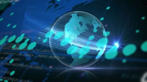 Animation of abstract pattern rotating around globe, lens flare, sound wave and Stock Footage 329033037