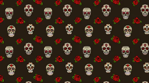 Animation of abstract seamless pattern with sugar skulls Video stock 67843737