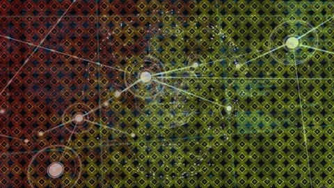 Animation of abstract shape pattern design over globe of network of connections Stock Footage 327956477