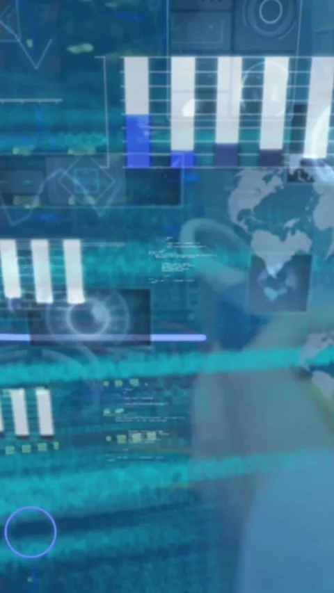 Animation of abstract shapes and data processing over mid section of engineer Stock Footage 321625335