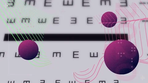 Animation of abstract shapes over eye test chart against grey background Stock Footage 327900542