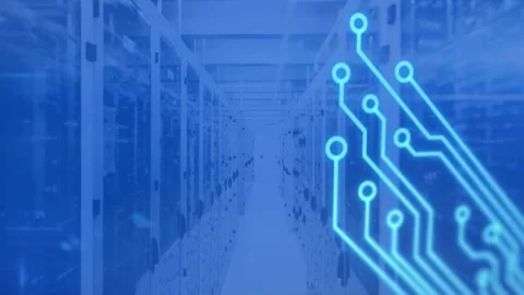 Animation of abstract shapes over microprocessor connections against computer Stock Footage 203847939