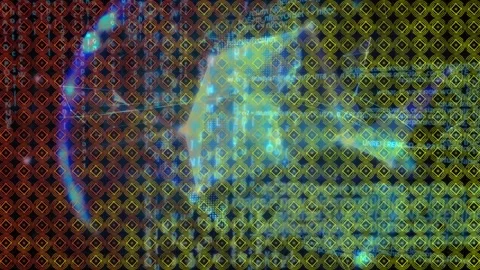 Animation of abstract shapes pattern design over globe of plexus network and Stock Footage 327643154