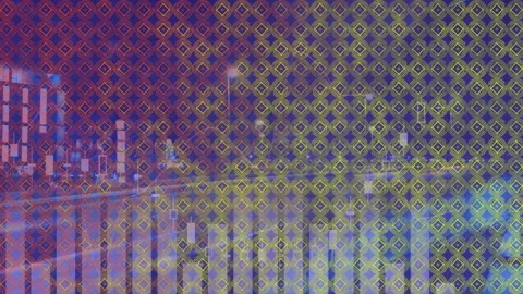 Animation of abstract shapes pattern over statistical data processing against Stock Footage 315948770