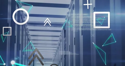 Animation of abstract shapes, plexus networks and data processing over computer Stock Footage 327529265