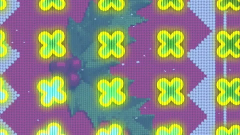Animation of abstract shapes in seamless pattern and mistletoe over traditional Stock Footage 312525124