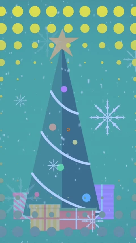Animation of abstract shapes in seamless pattern against christmas tree and gift Stock Footage 320228958