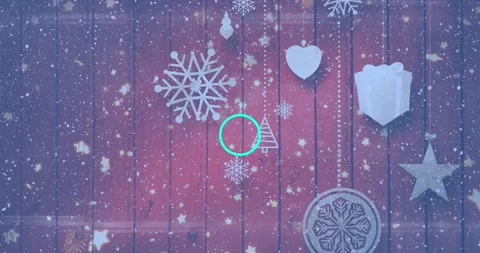 Animation of abstract shapes in seamless pattern against snow falling over Stock Footage 327527368