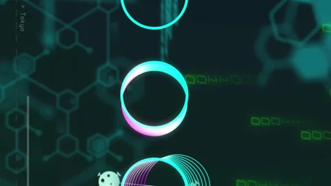 Animation of abstract spring shape and binary coding against medical data Video stock 313459035