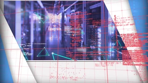 Animation of abstract triangle shapes and data processing against computer Stock Footage 204769072