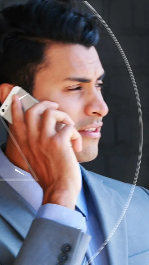Animation of abstract triangular shape pulsating over businessman talking on Stock Footage 343644571