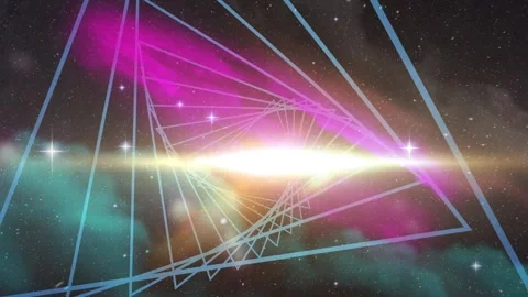 Animation of abstract triangular shape in seamless pattern over shining stars in Stock Footage 204821673