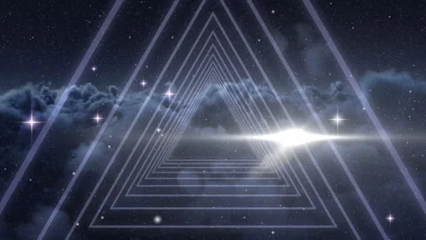 Animation of abstract triangular shape in seamless pattern over shining stars Stock Footage 316039295