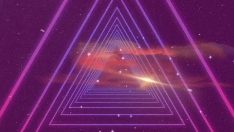Animation of abstract triangular shape in seamless pattern over shining stars in Stock Footage 331241543