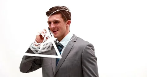 Animation of abstract triangular shape spinning over caucasian businessman Stock Footage 329967807