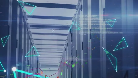 Animation of abstract triangular shapes against data processing over computer Stock Footage 316039836