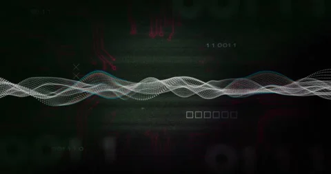 Animation of abstract wave pattern with binary code and circuit design Video stock 304768373