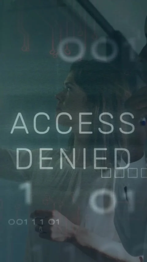 Animation of access denied text, binary codes, diverse coworkers planning Stock Footage 323578883