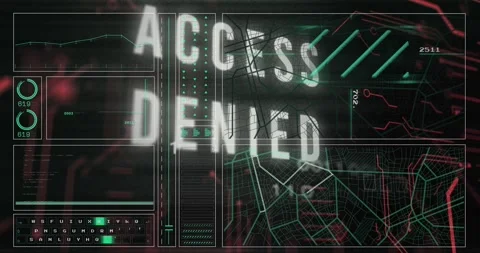 Animation of access denied text, graph, lines, navigation pattern over binary Stock Footage 242749476