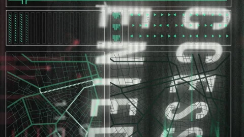 Animation of access denied text, graph, lines, navigation pattern over binary Stock Footage 312509684