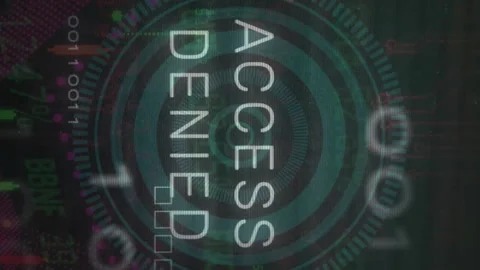 Animation of access denied text, scope and data processing over black background Stock Footage 312830226