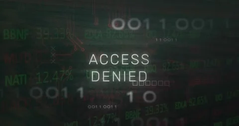 Animation of access denied text, x symbol, binary codes, circuit board texture Stock Footage 221007645