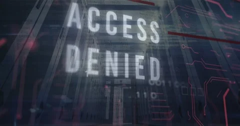 Animation of access denied texts, binary codes and computer language, low angle Stock Footage 328934708