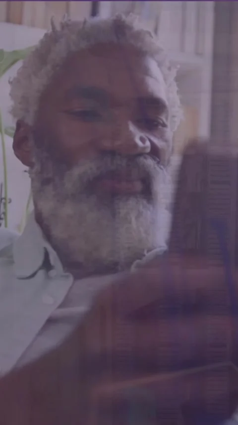 Animation of african american man using tablet over digital ai chat Vídeos de archivo 342599581