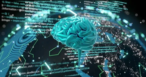 Animation of ai brain and data processing over globe background Stock Footage 265953029