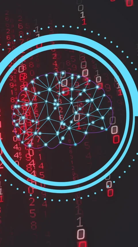 Animation of ai brain and data processing over binary coding Stock Footage 323782843